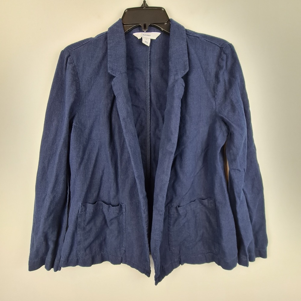 Old Navy Blazer Womens Navy Blue Linen Blend Small Open Front Lightweight Jacket